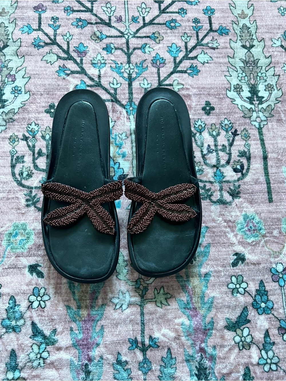 Robert Clergerie  leather sole sandal/mule with brown beaded starfish strap